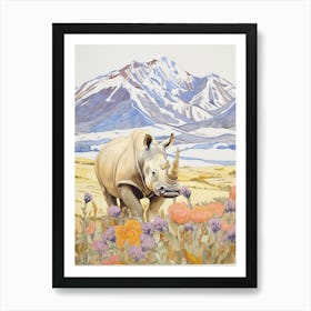 Rhino Patchwork Style Neutral Colours 2 Art Print