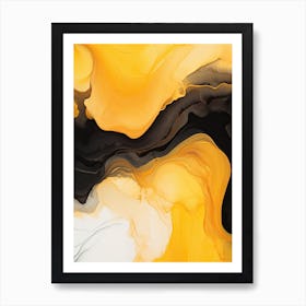 Yellow And Black Flow Asbtract Painting 3 Art Print