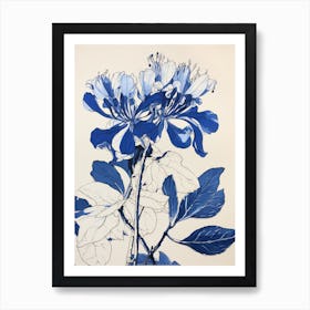 Blue Botanical Honeysuckle Art Print