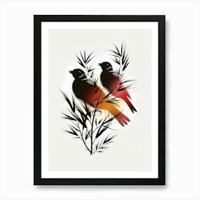 Two Birds Perched On A Branch Art Print