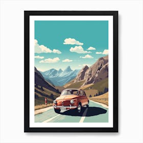 A Fiat 500 In The Route Des Grandes Alpes Illustration 4 Art Print