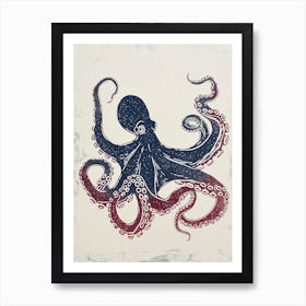 Blue & Red Gradient Octopus Art Print