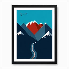 Treble Cone, New Zealand Modern Illustration Skiing Poster Art Print