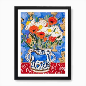 California Poppy Still Life With Horse Vase And Greek Busts Art Print