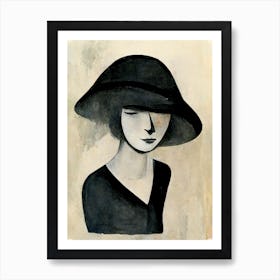 Portrait Woman Black Hat Art Print