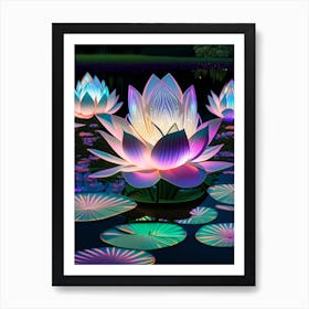 Lotus Flowers In Park Holographic 6 Art Print