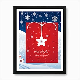 Abstract Winter Themed Illustration Featuring A Small White Ornament Framed By Satin Snowflakes On (4) Art Print