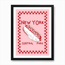 New York City Hot Dog | Pink and Red Food Poster Art Print