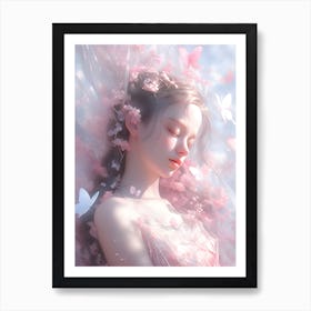 Chinese Girl With Butterflies Art Print