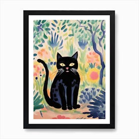 Henri Edmond Cross Style Cat In A Flower Garden 4 Art Print