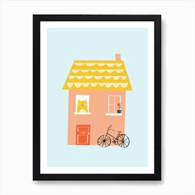 House With Cat And Bicycle Art Print