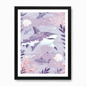 Purple Shark In The Ocean Illustration 2 Art Print