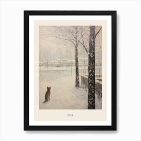 Vintage Winter Animal Painting Poster Fox 1 Art Print