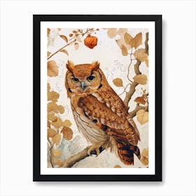 Brown Fish Owl Japanese Painting 1 Art Print