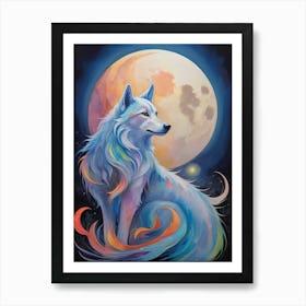 Elegant Wolf In The Moonlight Art Print