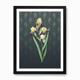 Vintage Elder Scented Iris Botanical on Slate Gray Pattern n.2400 Art Print