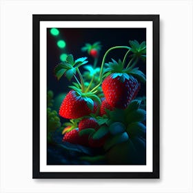 Alpine Strawberries, Plant, Neon Nights 1 Art Print