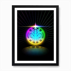 Neon Geometric Glyph in Candy Blue and Pink with Rainbow Sparkle on Black n.0366 Art Print