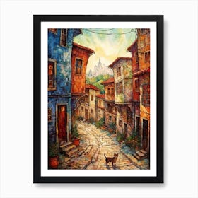 Painting Of Istanbul With A Cat In The Style Of Renaissance, Da Vinci 1 Art Print