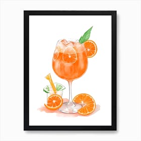 Aperol With Ice And Orange Watercolor Vertical Composition 4 Art Print