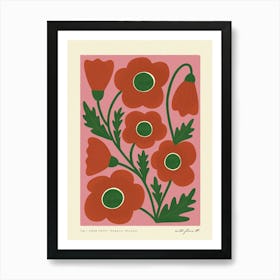 Corn Poppy Modern-Retro Pink and Green Wild Flower Art Print Art Print
