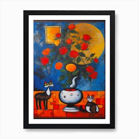 Freesia With A Cat 2 Surreal Joan Miro Style  Art Print