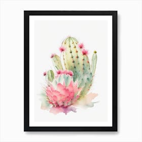 Strawberry Cactus Pastel Watercolour Art Print