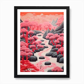 Kyoto Zen Gardens Abstract Riso Style 1 Art Print