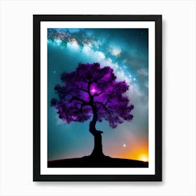 Purple Tree In The Night Sky Art Print