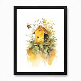 Apiary Bee Beehive Watercolour Illustration 1 Art Print