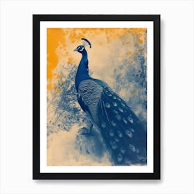 Orange & Blue Peacock In A Snow Scene 2 Art Print