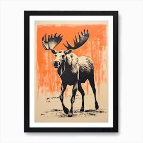 Moose, Woodblock Animal Drawing 4 Affiche