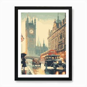 London on a rainy day vintage travel poster wall art Art Print