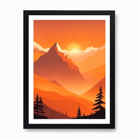 Misty Mountains Vertical Composition In Orange Tone 307 Art Print