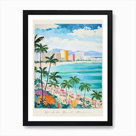 Poster Of Waikiki Beach, Honolulu, Hawaii, Matisse And Rousseau Style 1 Art Print