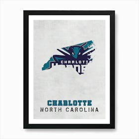 Charlotte Hornets Charlotte North Carolina State Map Art Print