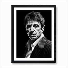 Gangster Art Tony Montana Scarface B&W 3 Art Print