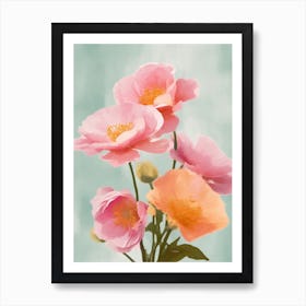 Roses Flowers Acrylic Painting In Pastel Colours 3 Art Print