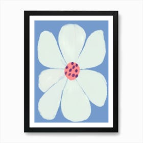 White Flower On Blue Background Art Print