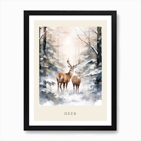 Winter Watercolour Deer 1 Poster Art Print