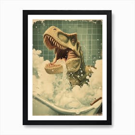 Dinosaur In The Bubble Bath Retro Collage 3 Art Print