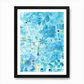 Abstract Turquoise Aqua Blue Watercolor Painting Art Print