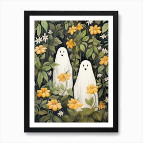 Cute Bedsheet Ghost, Botanical Halloween Watercolour 74 Art Print