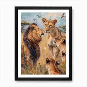 African Lion Interaction With Other Wildlife Acrylic Painting 2 Art Print