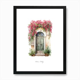 Rome, Italy   Mediterranean Doors Watercolour Painting 1 Poster Art Print