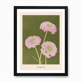 Pink & Green Scabiosa 1 Flower Poster Art Print