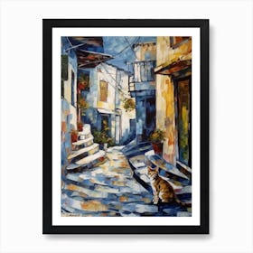 Painting Of Athens Greece With A Cat In The Style Of Impressionism 1 Art Print