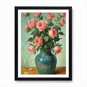 A vase of roses Art Print