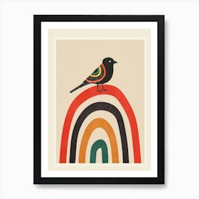 A Little Bird On Colorful Rainbow Art Print