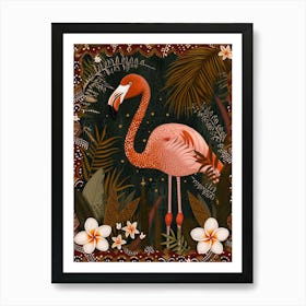 Greater Flamingo And Frangipani Boho Print 1 Art Print